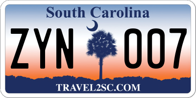 SC license plate ZYN007