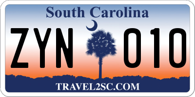 SC license plate ZYN010