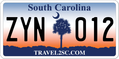 SC license plate ZYN012