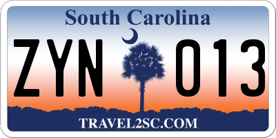 SC license plate ZYN013