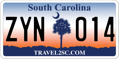 SC license plate ZYN014