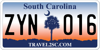 SC license plate ZYN016