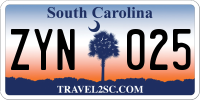 SC license plate ZYN025