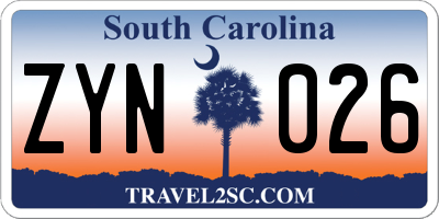 SC license plate ZYN026