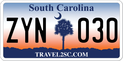 SC license plate ZYN030