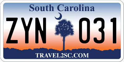 SC license plate ZYN031
