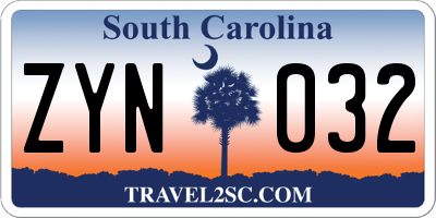 SC license plate ZYN032