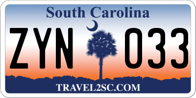 SC license plate ZYN033