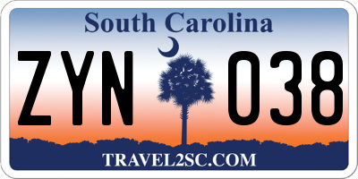SC license plate ZYN038