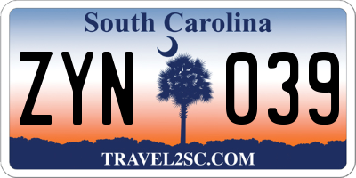 SC license plate ZYN039