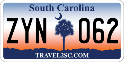 SC license plate ZYN062