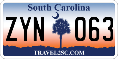 SC license plate ZYN063