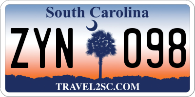 SC license plate ZYN098