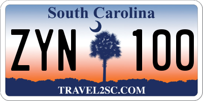 SC license plate ZYN100