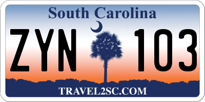 SC license plate ZYN103