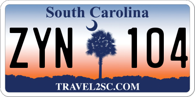 SC license plate ZYN104