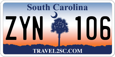 SC license plate ZYN106