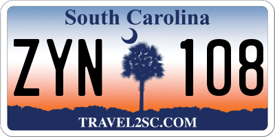 SC license plate ZYN108