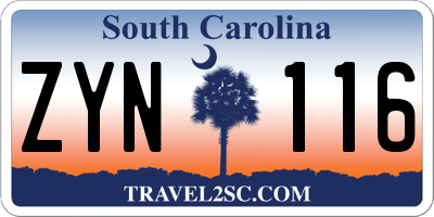 SC license plate ZYN116
