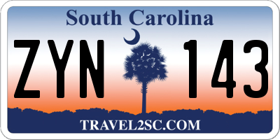 SC license plate ZYN143