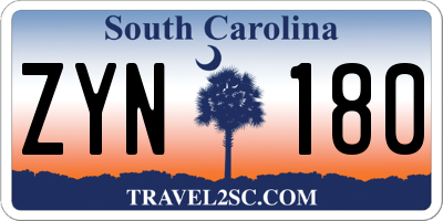 SC license plate ZYN180