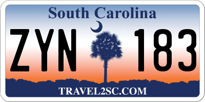 SC license plate ZYN183