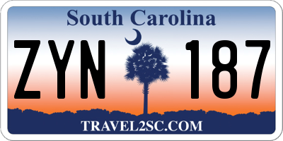 SC license plate ZYN187