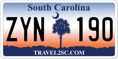 SC license plate ZYN190