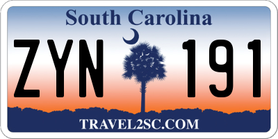 SC license plate ZYN191