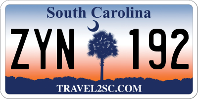 SC license plate ZYN192