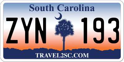 SC license plate ZYN193