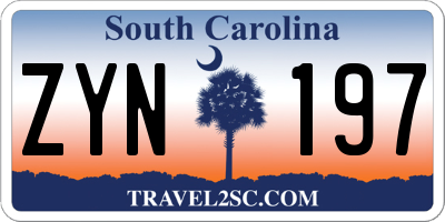SC license plate ZYN197