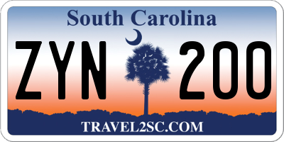 SC license plate ZYN200