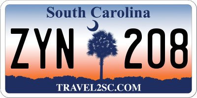 SC license plate ZYN208