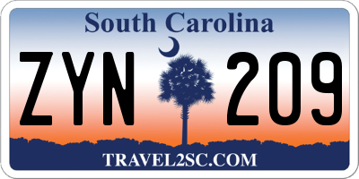 SC license plate ZYN209