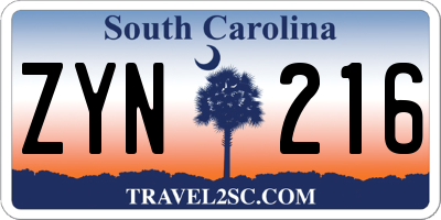 SC license plate ZYN216