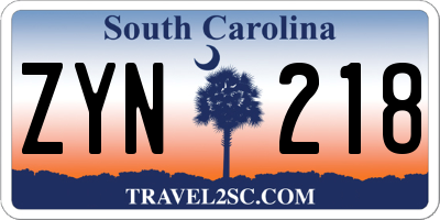 SC license plate ZYN218