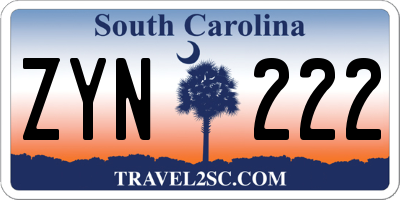 SC license plate ZYN222