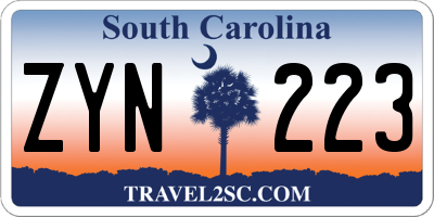 SC license plate ZYN223