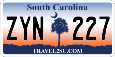 SC license plate ZYN227