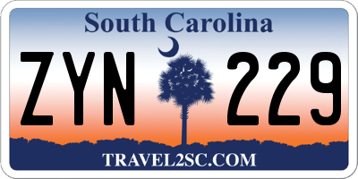 SC license plate ZYN229