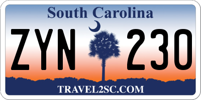 SC license plate ZYN230
