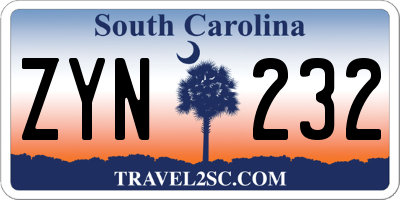 SC license plate ZYN232