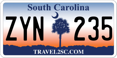 SC license plate ZYN235