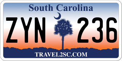 SC license plate ZYN236