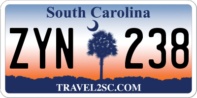 SC license plate ZYN238