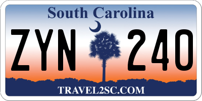 SC license plate ZYN240