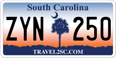 SC license plate ZYN250