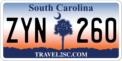 SC license plate ZYN260