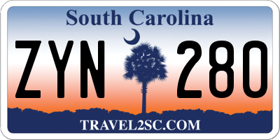 SC license plate ZYN280